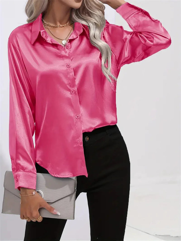 Alison Satin Blus | Elegant skjorta med knappar för kvinnor