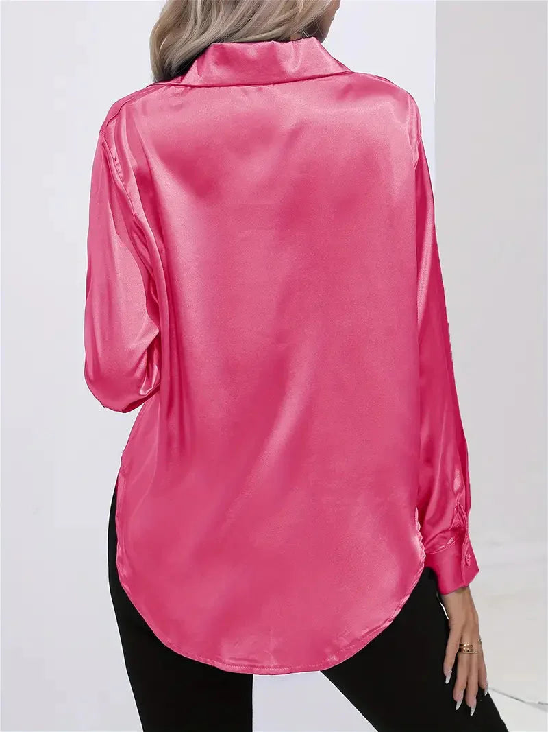 Alison Satin Blus | Elegant skjorta med knappar för kvinnor