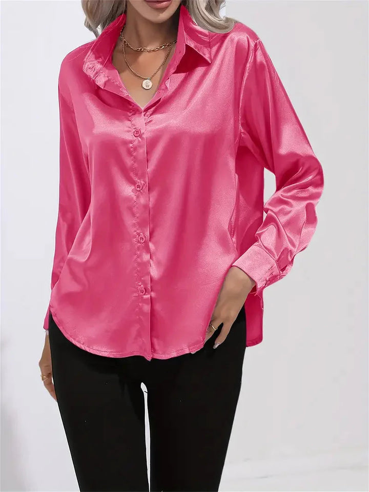 Alison Satin Blus | Elegant skjorta med knappar för kvinnor