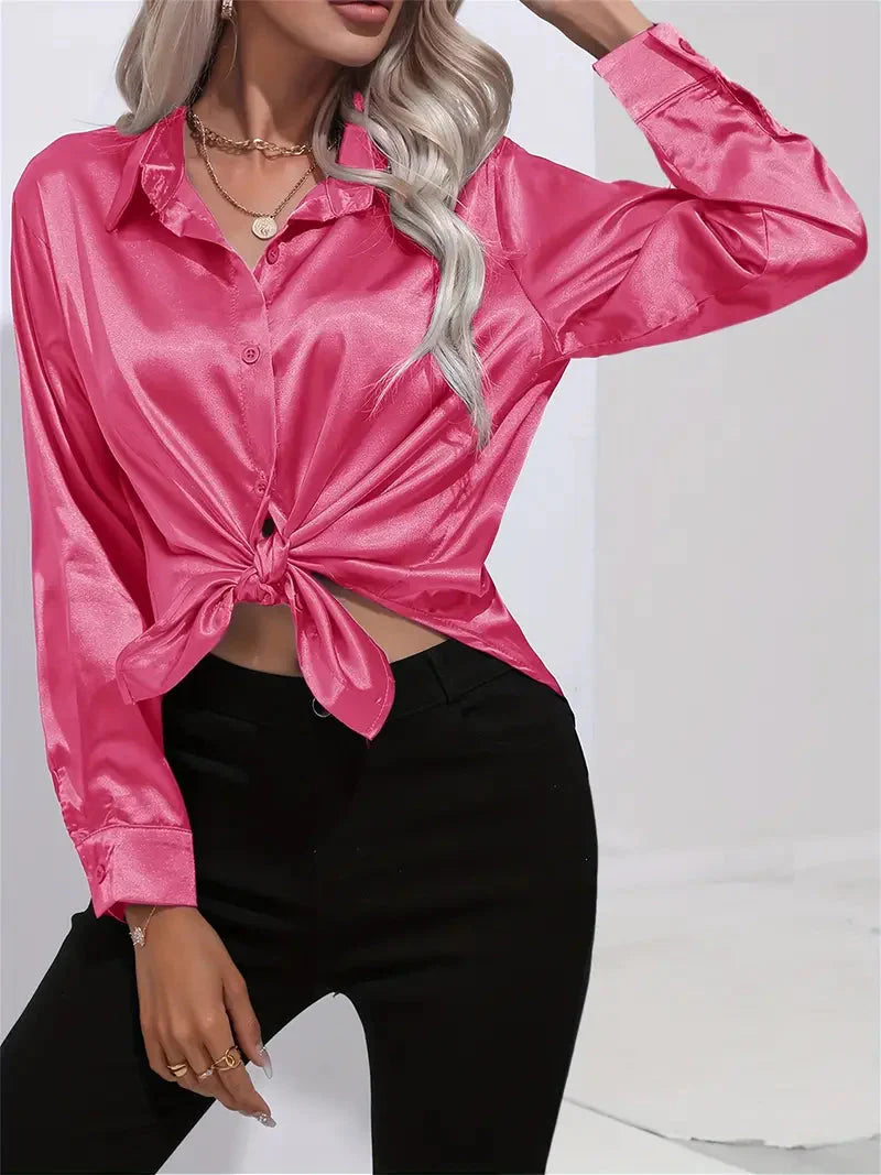 Alison Satin Blus | Elegant skjorta med knappar för kvinnor