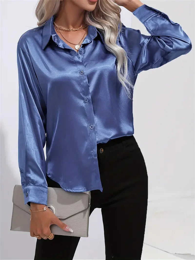 Alison Satin Blus | Elegant skjorta med knappar för kvinnor