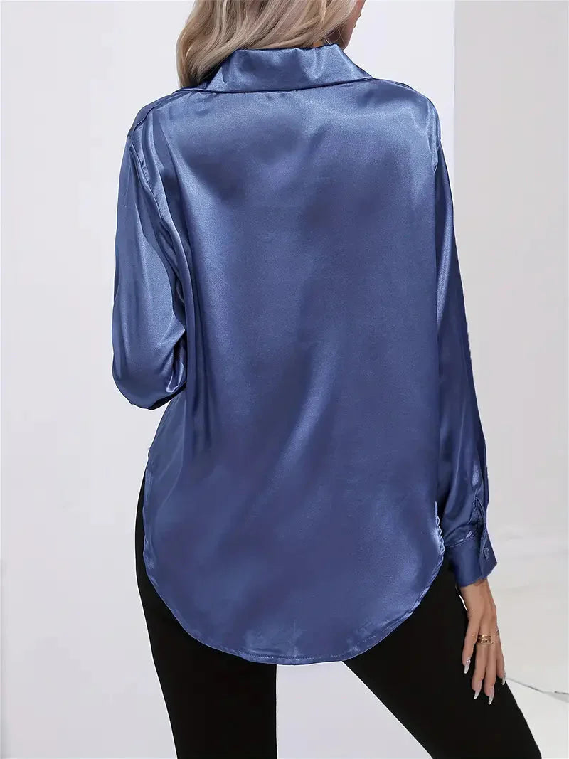 Alison Satin Blus | Elegant skjorta med knappar för kvinnor