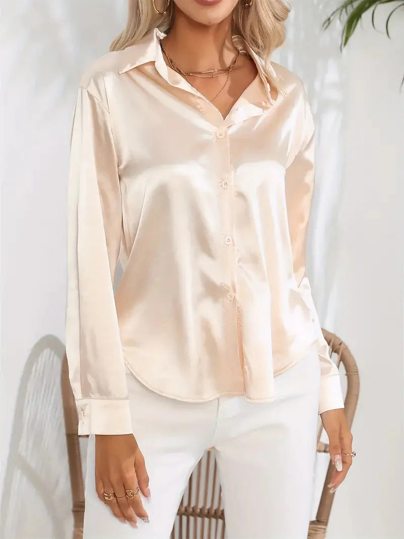 Alison Satin Blus | Elegant skjorta med knappar för kvinnor