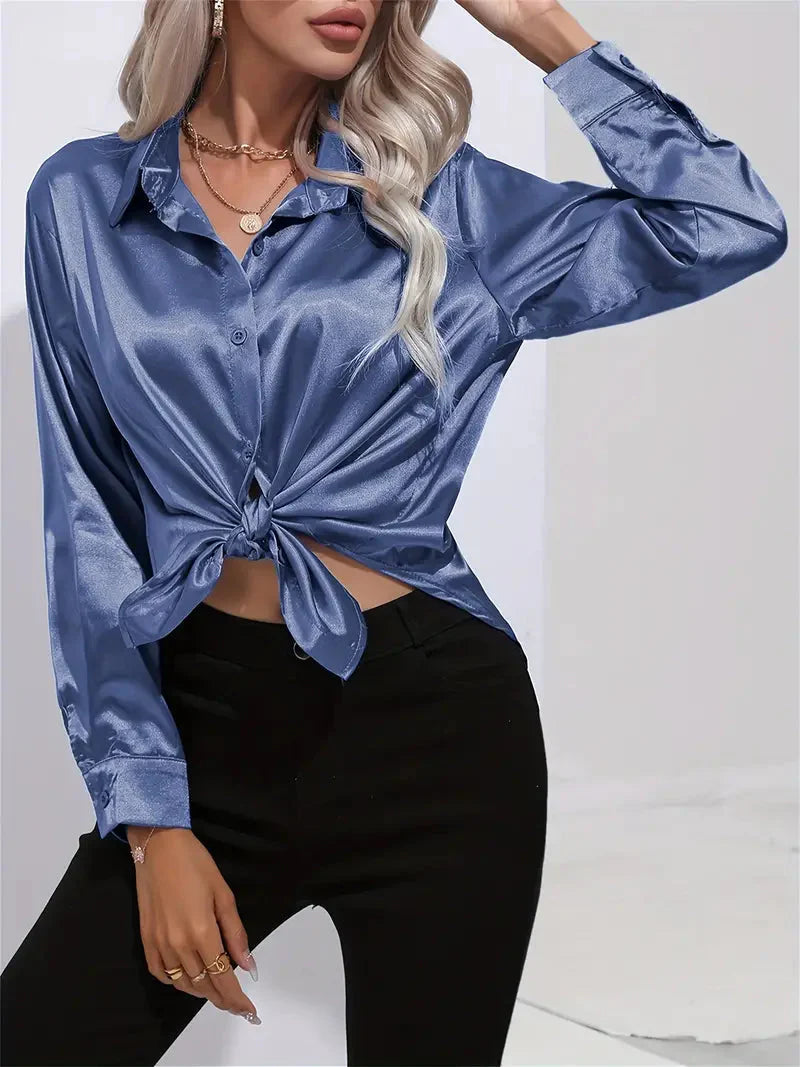 Alison Satin Blus | Elegant skjorta med knappar för kvinnor