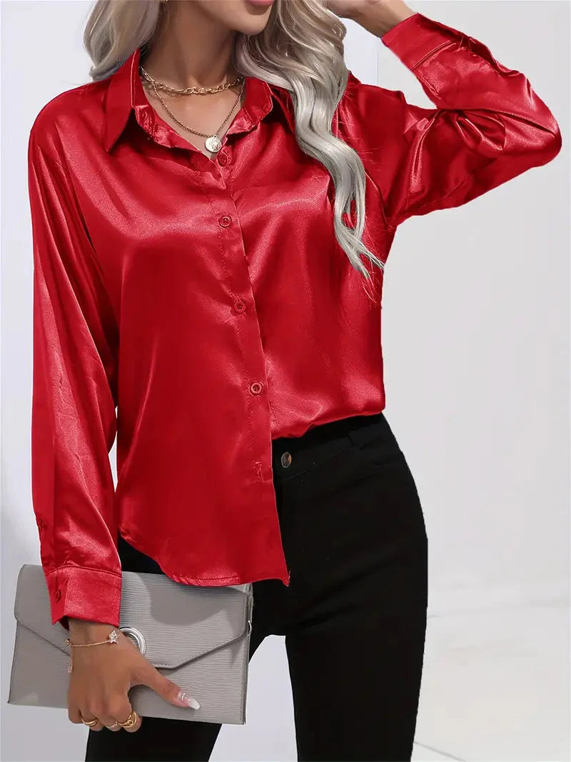 Alison Satin Blus | Elegant skjorta med knappar för kvinnor