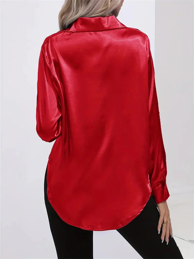 Alison Satin Blus | Elegant skjorta med knappar för kvinnor