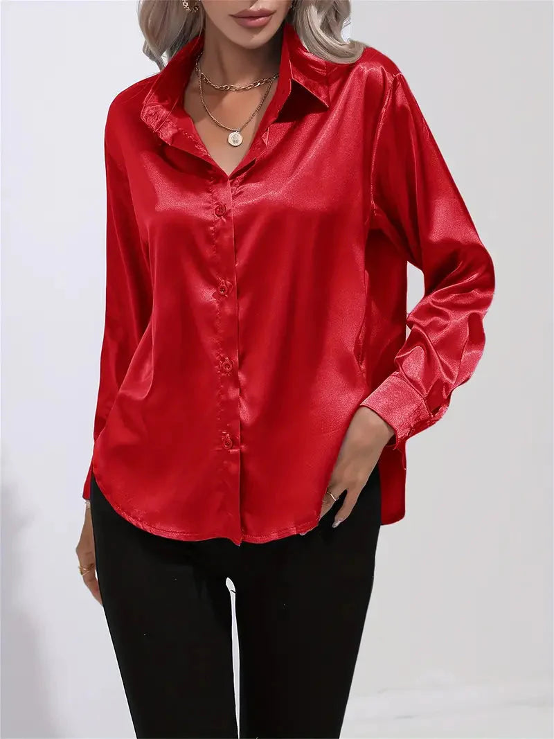 Alison Satin Blus | Elegant skjorta med knappar för kvinnor