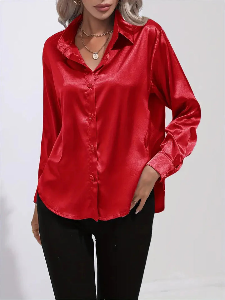 Alison Satin Blus | Elegant skjorta med knappar för kvinnor