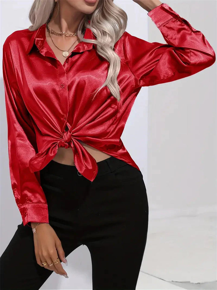 Alison Satin Blus | Elegant skjorta med knappar för kvinnor