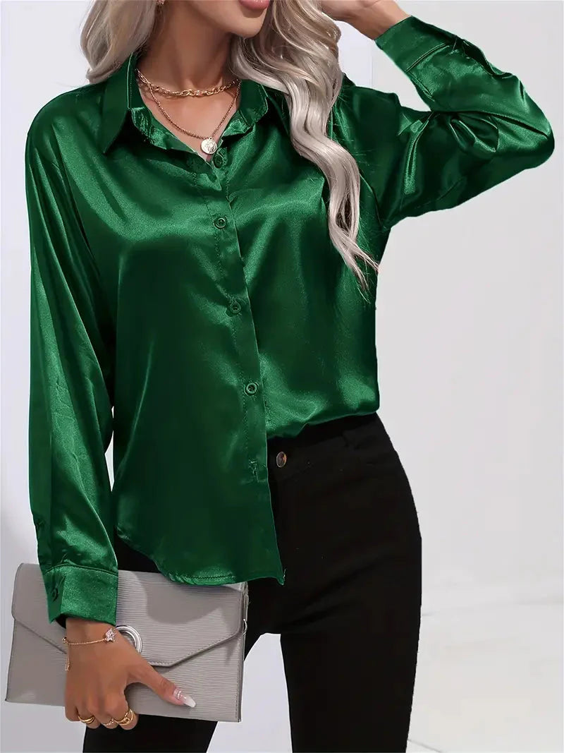 Alison Satin Blus | Elegant skjorta med knappar för kvinnor