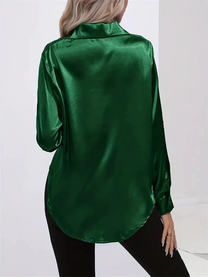 Alison Satin Blus | Elegant skjorta med knappar för kvinnor
