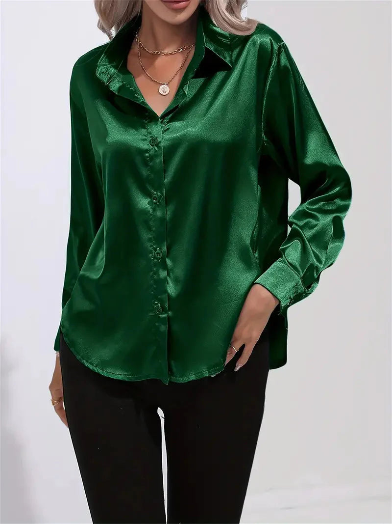 Alison Satin Blus | Elegant skjorta med knappar för kvinnor