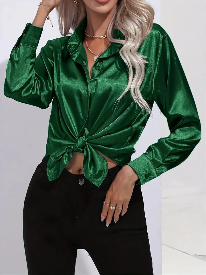 Alison Satin Blus | Elegant skjorta med knappar för kvinnor