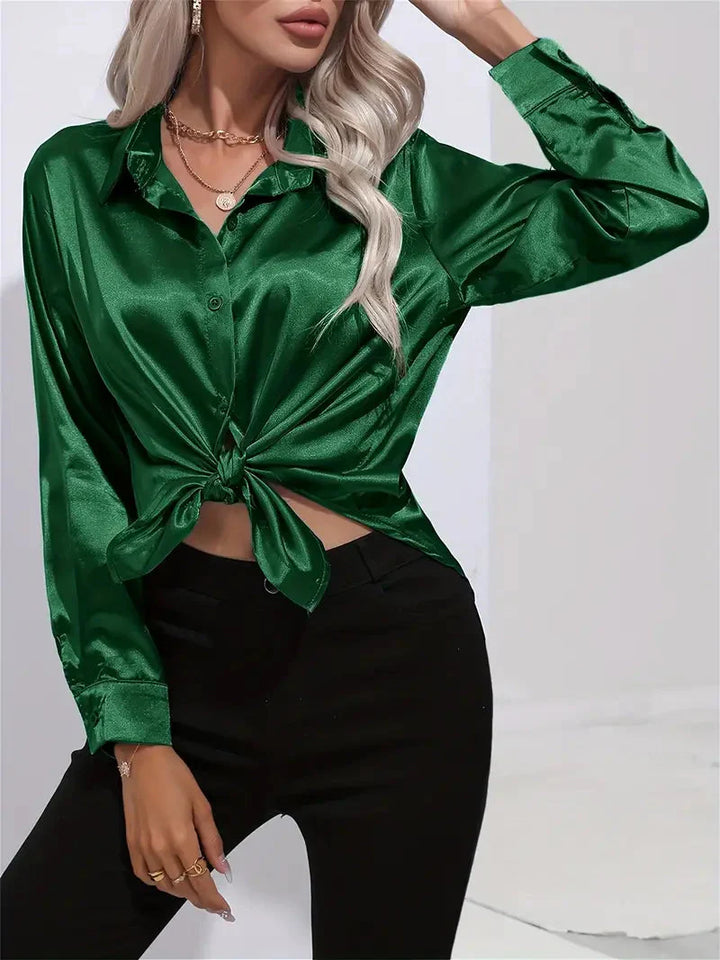 Alison Satin Blus | Elegant skjorta med knappar för kvinnor