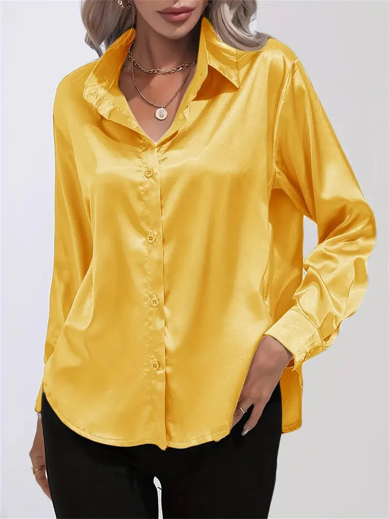 Alison Satin Blus | Elegant skjorta med knappar för kvinnor