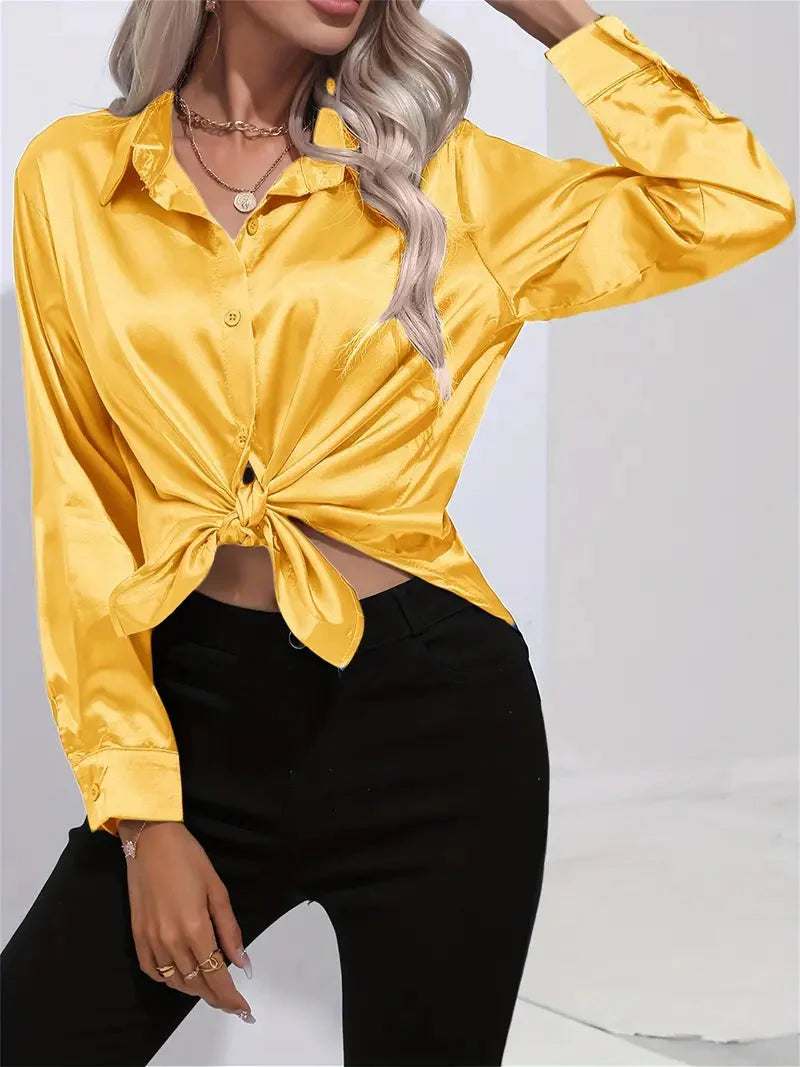 Alison Satin Blus | Elegant skjorta med knappar för kvinnor