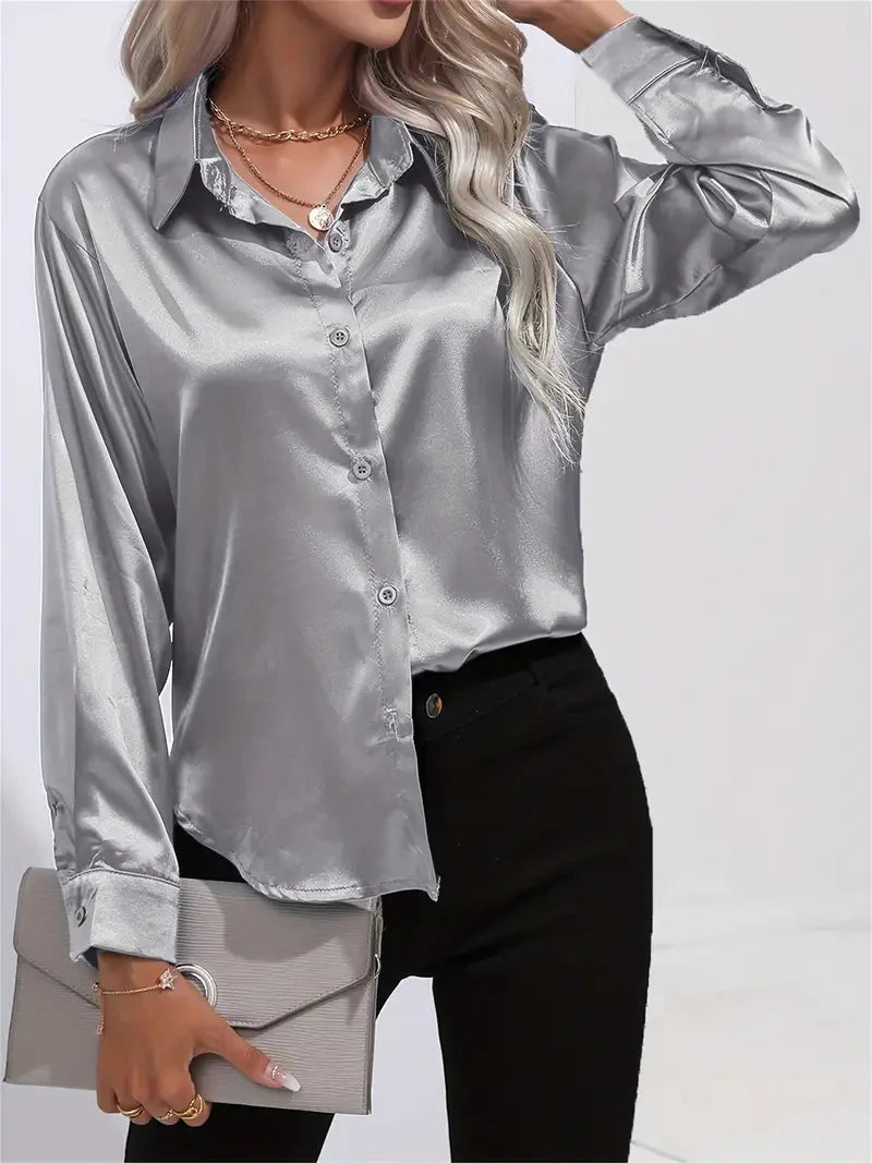 Alison Satin Blus | Elegant skjorta med knappar för kvinnor