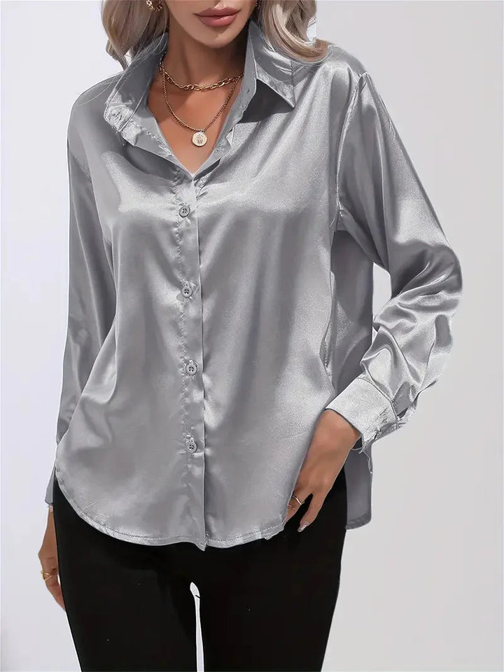Alison Satin Blus | Elegant skjorta med knappar för kvinnor