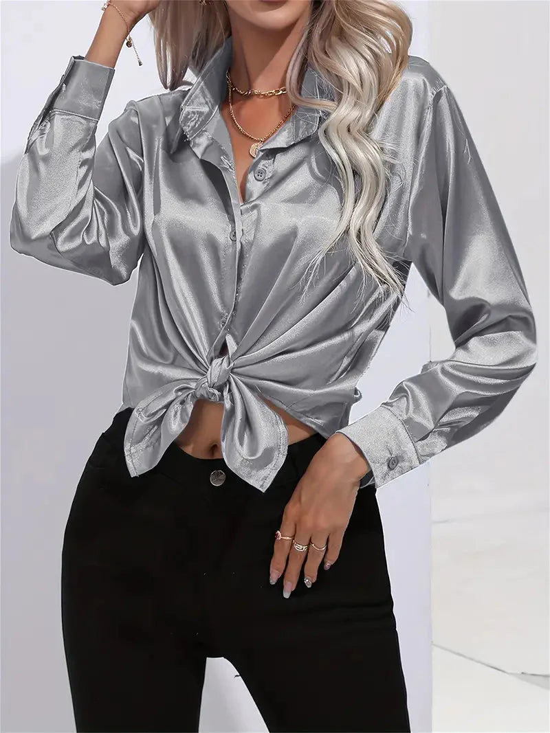 Alison Satin Blus | Elegant skjorta med knappar för kvinnor