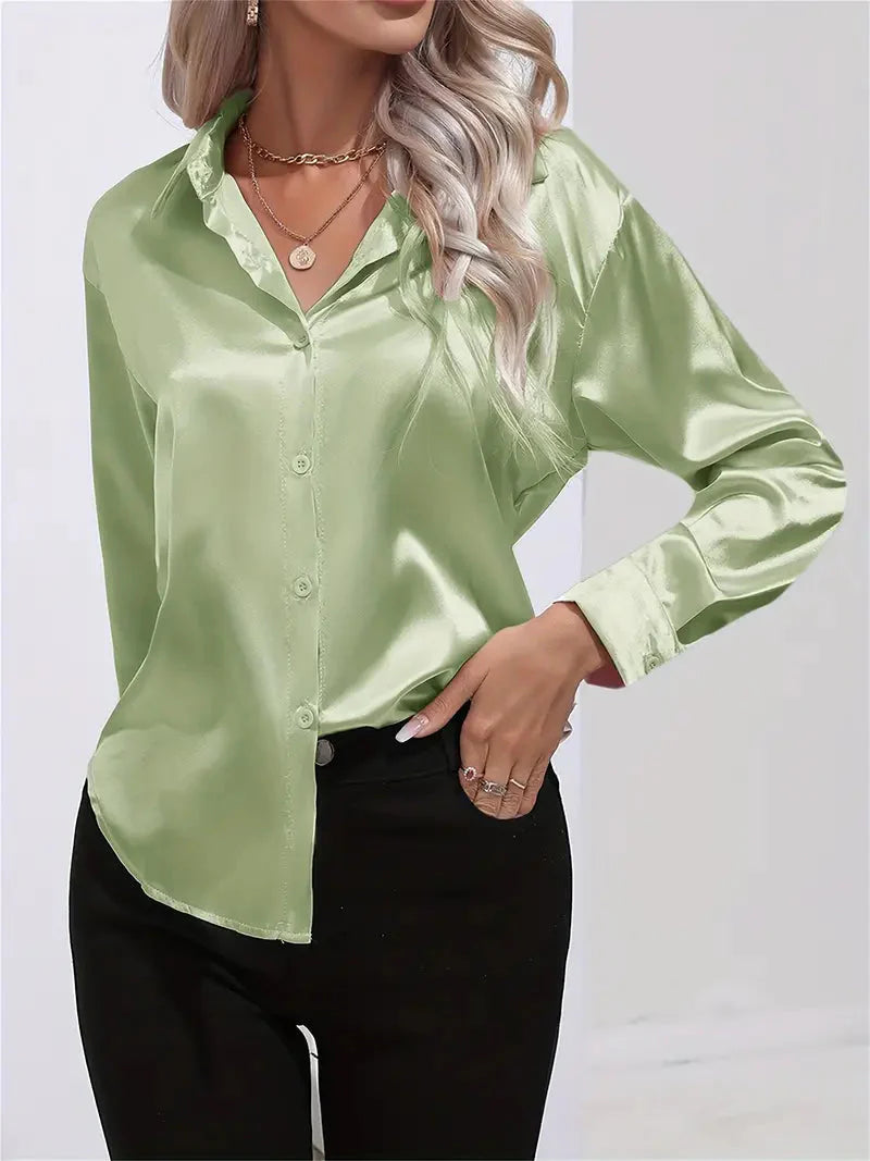 Alison Satin Blus | Elegant skjorta med knappar för kvinnor