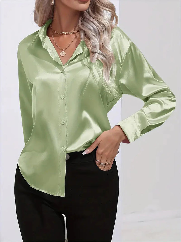 Alison Satin Blus | Elegant skjorta med knappar för kvinnor