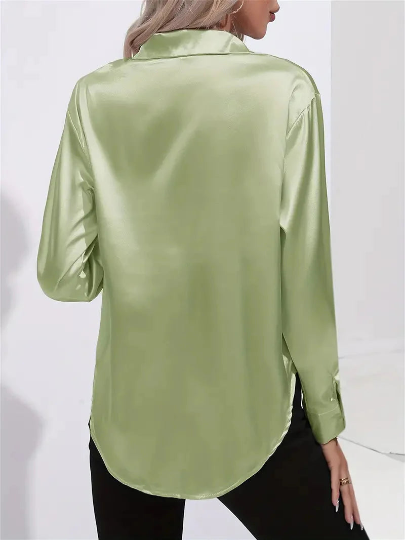 Alison Satin Blus | Elegant skjorta med knappar för kvinnor