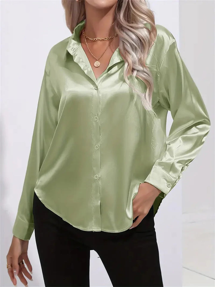 Alison Satin Blus | Elegant skjorta med knappar för kvinnor