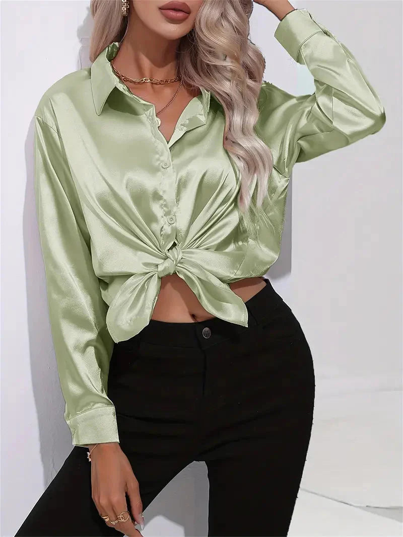 Alison Satin Blus | Elegant skjorta med knappar för kvinnor