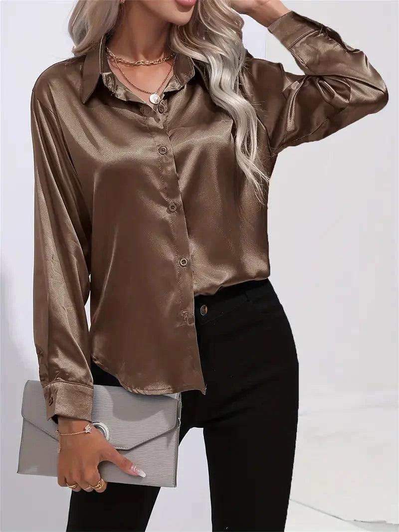 Alison Satin Blus | Elegant skjorta med knappar för kvinnor