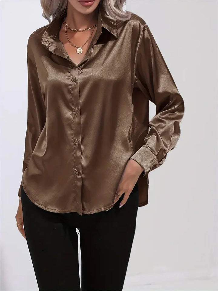Alison Satin Blus | Elegant skjorta med knappar för kvinnor
