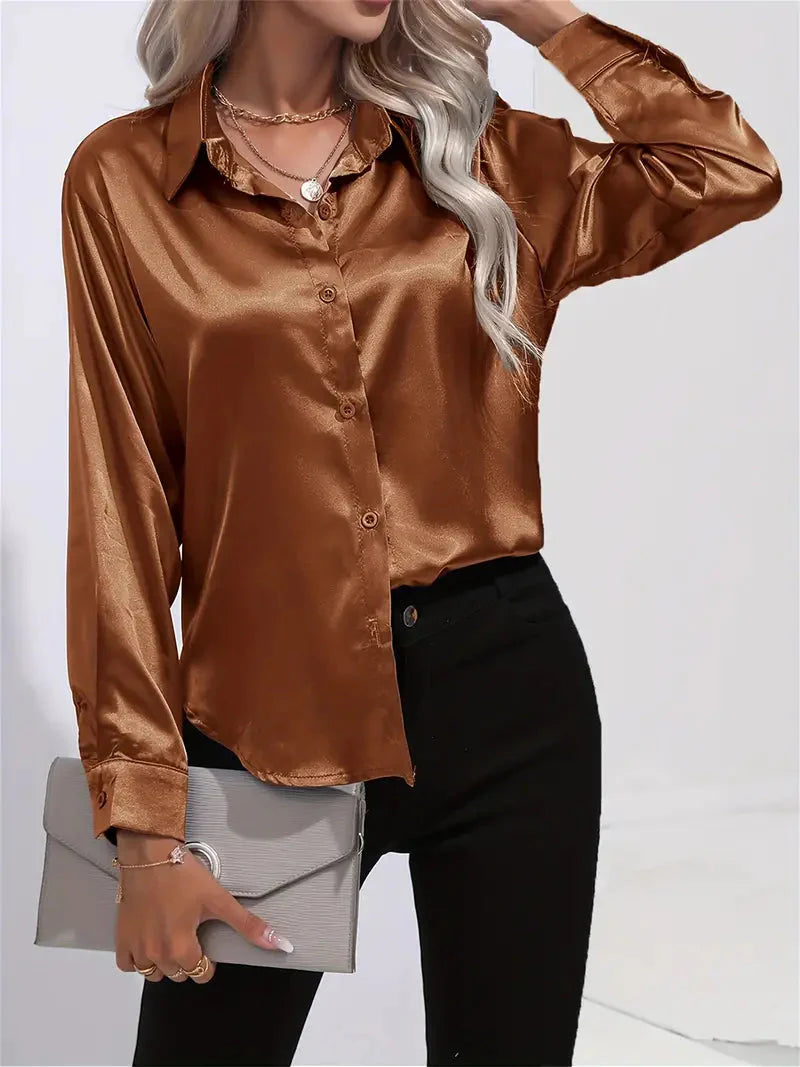 Alison Satin Blus | Elegant skjorta med knappar för kvinnor