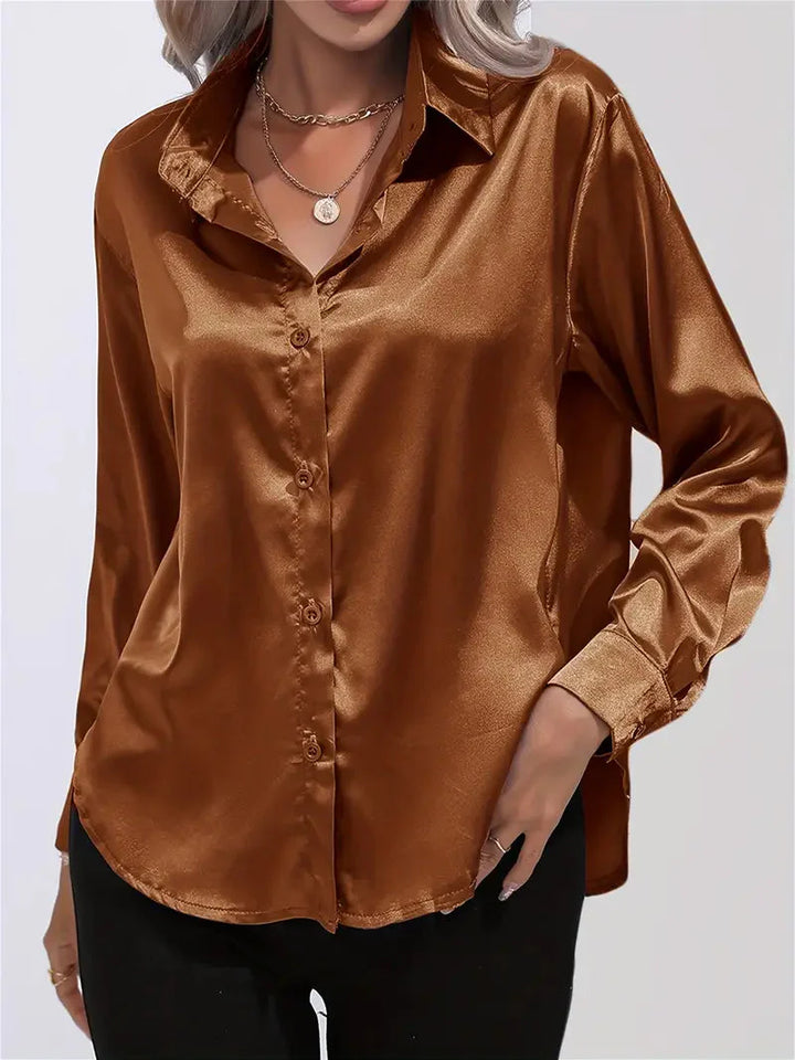 Alison Satin Blus | Elegant skjorta med knappar för kvinnor