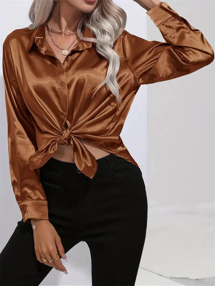 Alison Satin Blus | Elegant skjorta med knappar för kvinnor