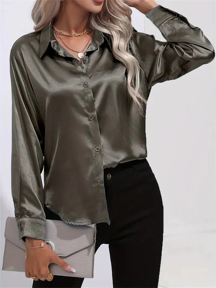 Alison Satin Blus | Elegant skjorta med knappar för kvinnor