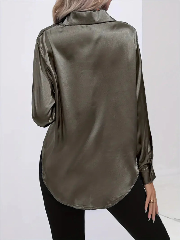 Alison Satin Blus | Elegant skjorta med knappar för kvinnor