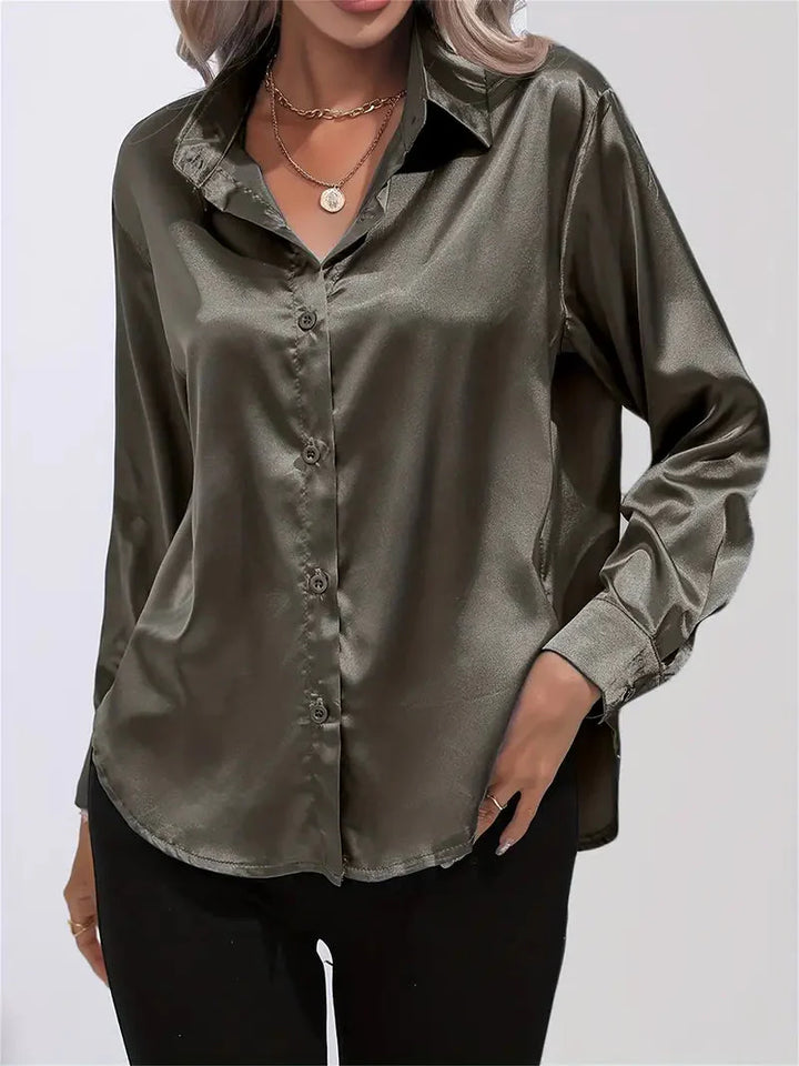 Alison Satin Blus | Elegant skjorta med knappar för kvinnor