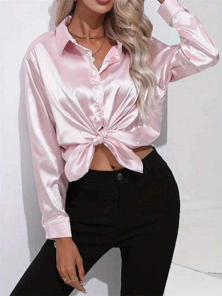Alison Satin Blus | Elegant skjorta med knappar för kvinnor