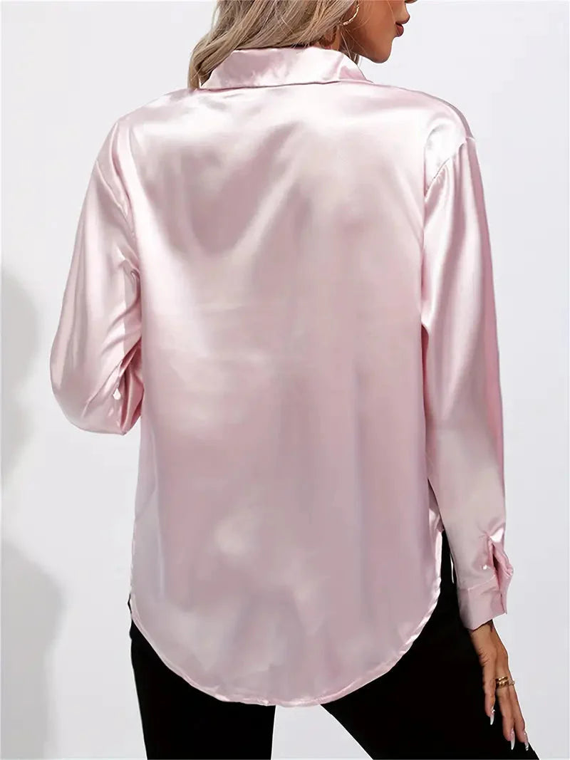 Alison Satin Blus | Elegant skjorta med knappar för kvinnor