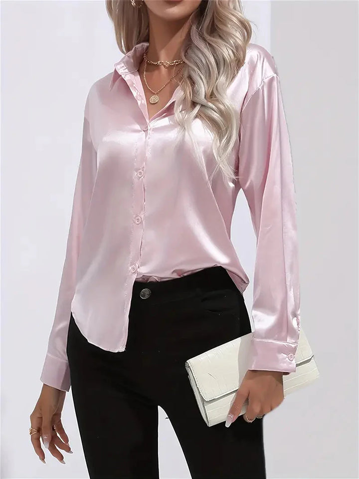 Alison Satin Blus | Elegant skjorta med knappar för kvinnor