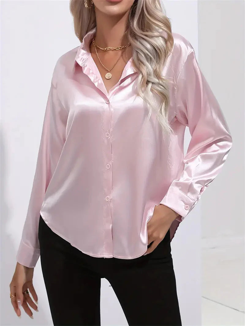 Alison Satin Blus | Elegant skjorta med knappar för kvinnor