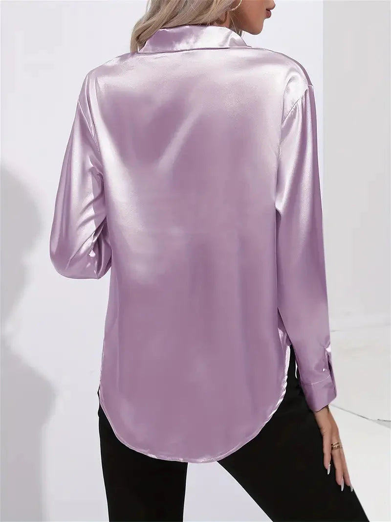 Alison Satin Blus | Elegant skjorta med knappar för kvinnor
