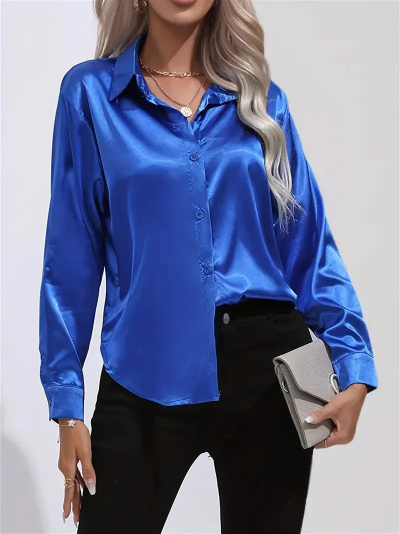 Alison Satin Blus | Elegant skjorta med knappar för kvinnor