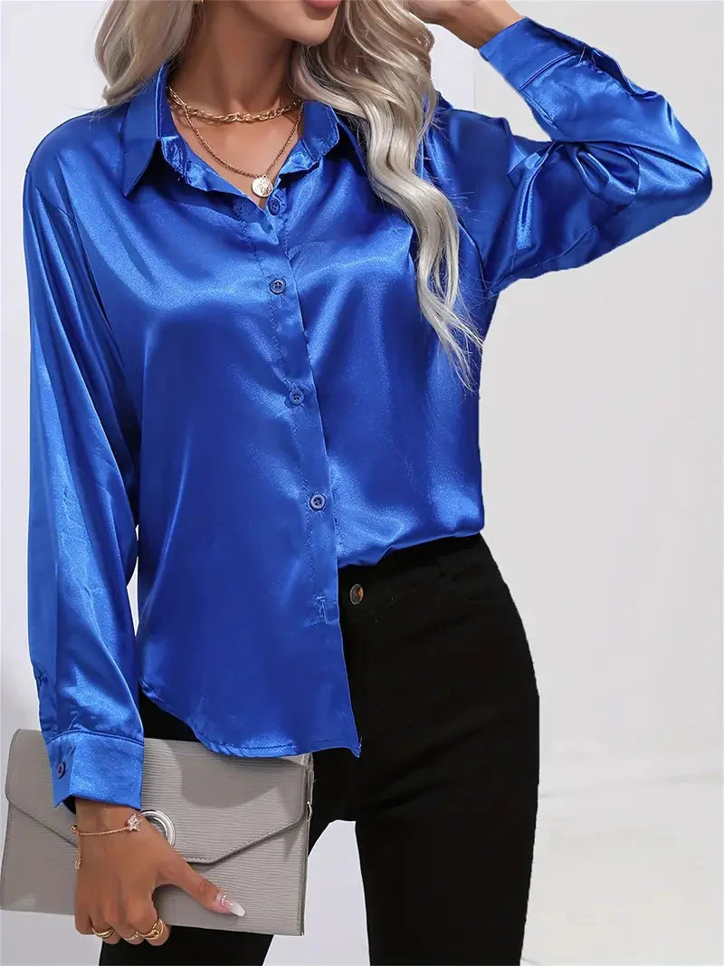 Alison Satin Blus | Elegant skjorta med knappar för kvinnor