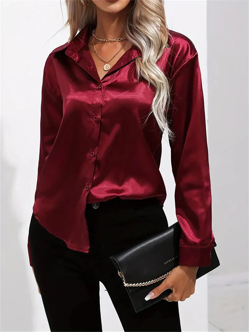 Alison Satin Blus | Elegant skjorta med knappar för kvinnor