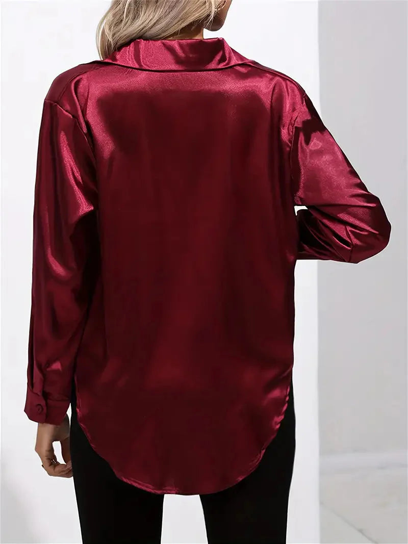 Alison Satin Blus | Elegant skjorta med knappar för kvinnor