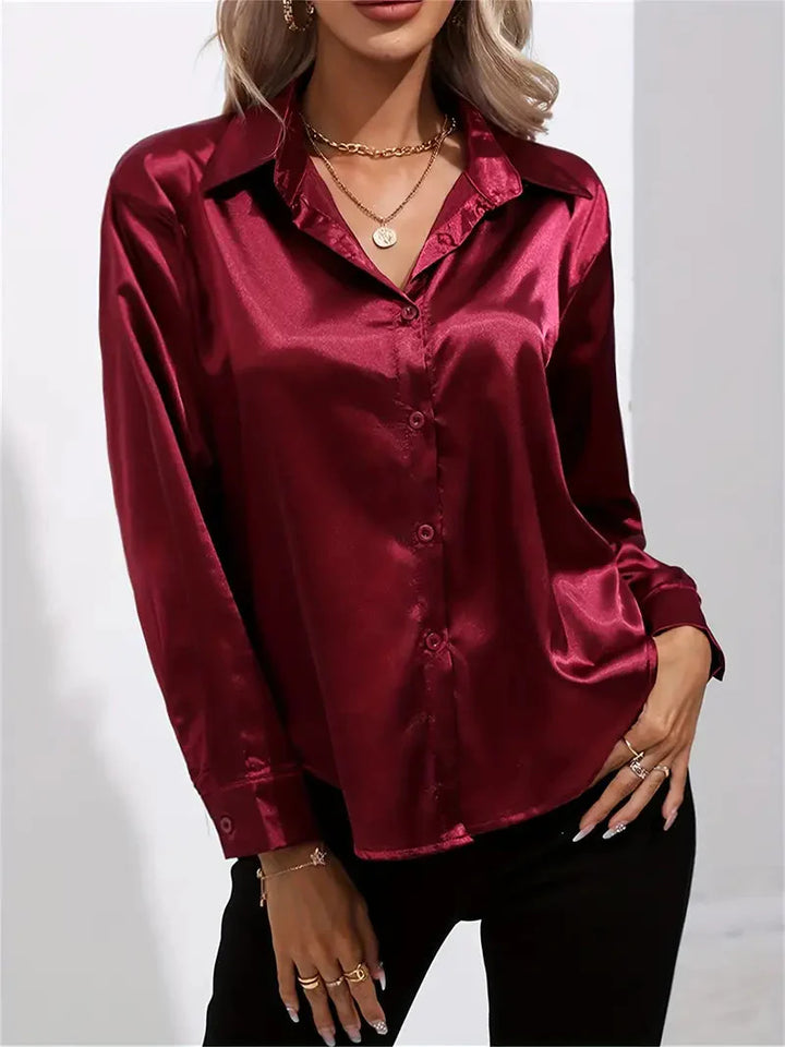 Alison Satin Blus | Elegant skjorta med knappar för kvinnor