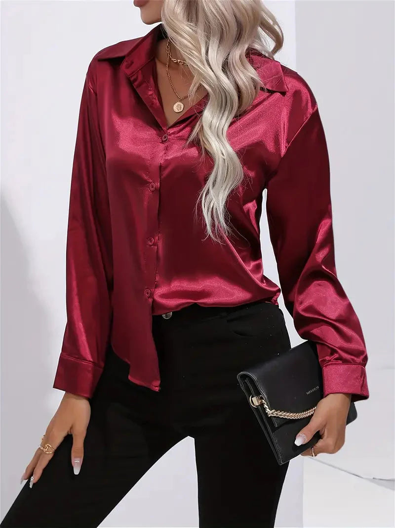 Alison Satin Blus | Elegant skjorta med knappar för kvinnor