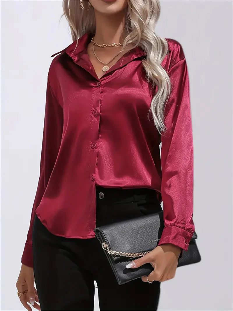 Alison Satin Blus | Elegant skjorta med knappar för kvinnor