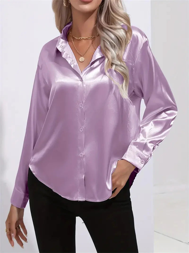 Alison Satin Blus | Elegant skjorta med knappar för kvinnor