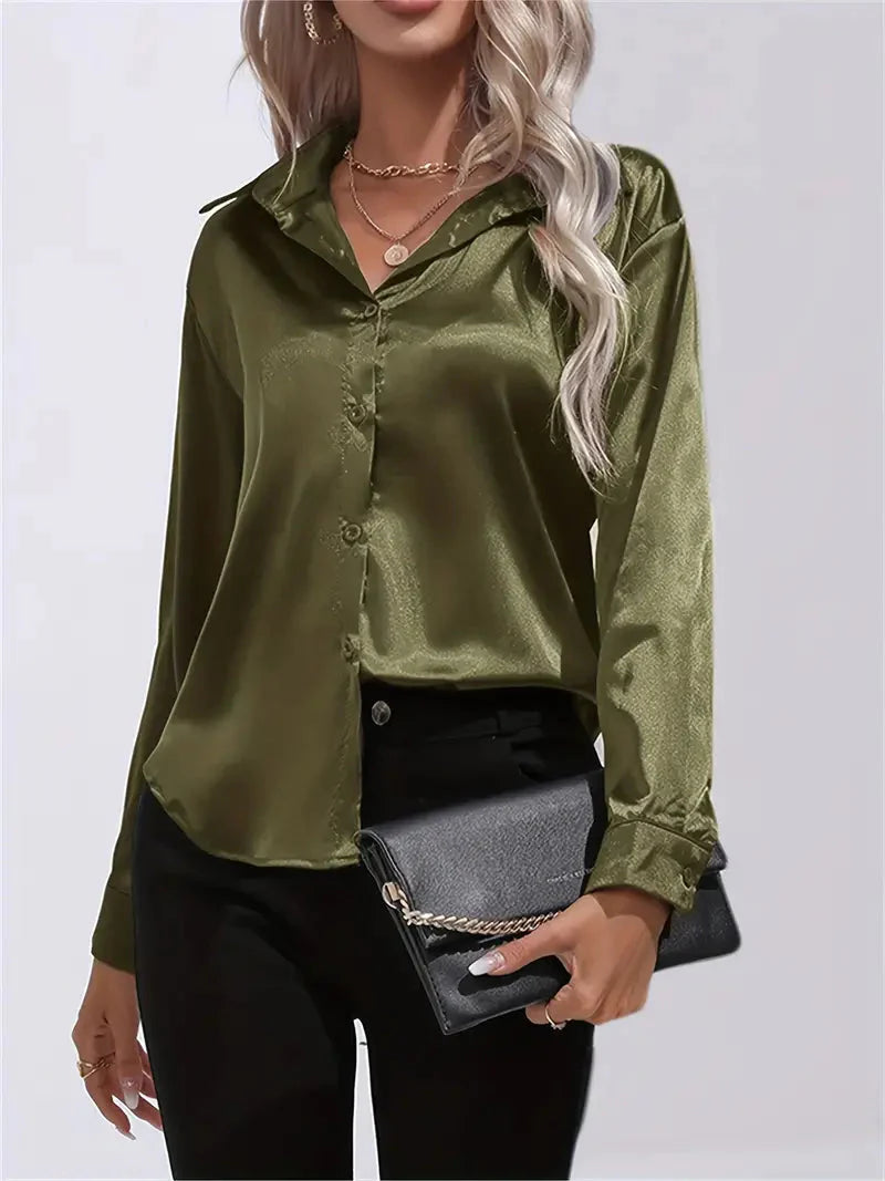 Alison Satin Blus | Elegant skjorta med knappar för kvinnor